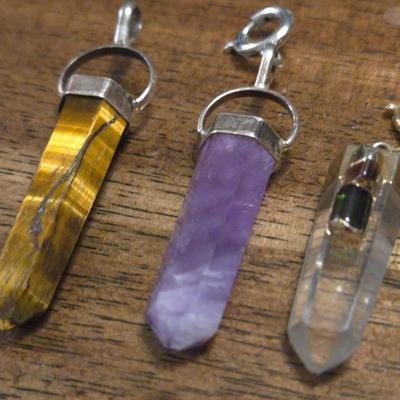Sterling Gemstone Pendants - Amethyst, Tiger's Eye, and Crystal