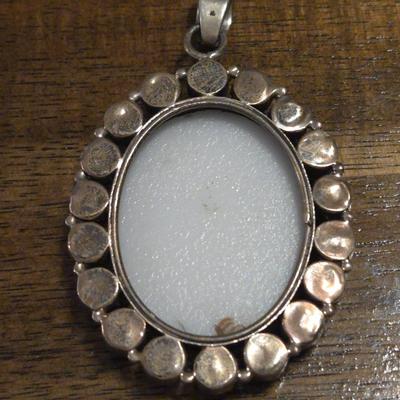 Sterling, Garnet, and Handpainted Porcelain Pendant