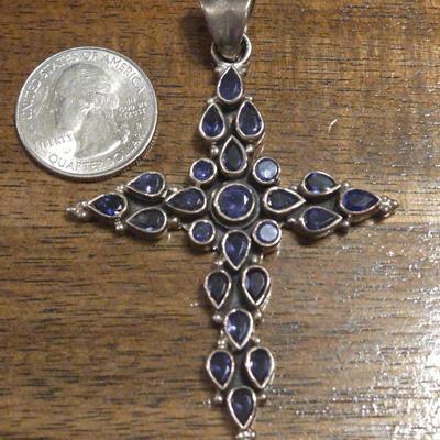 Large Sterling & Sapphires Cross