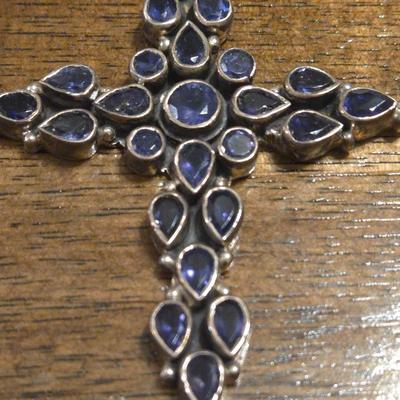 Large Sterling & Sapphires Cross