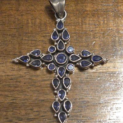Large Sterling & Sapphires Cross