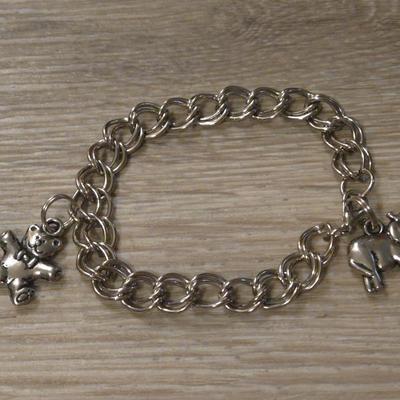 Silver Tone Charm Bracelet with an Elephant & Teddy Bear