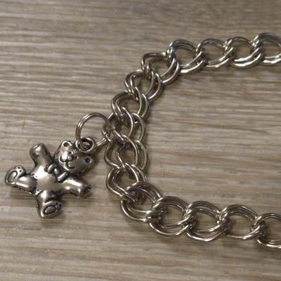Silver Tone Charm Bracelet with an Elephant & Teddy Bear