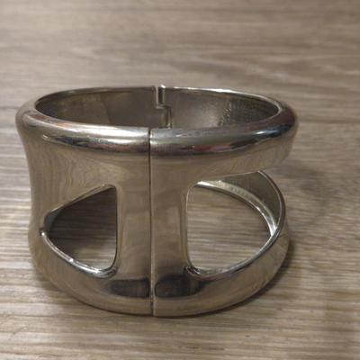 Wide Hinged Silver Tone Bracelet