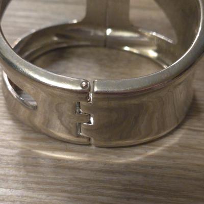 Wide Hinged Silver Tone Bracelet