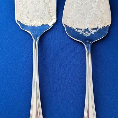 Pair (2) Gorham Heritage Silverplate Cake and Pie server. Made in Italy. Embossed design.
