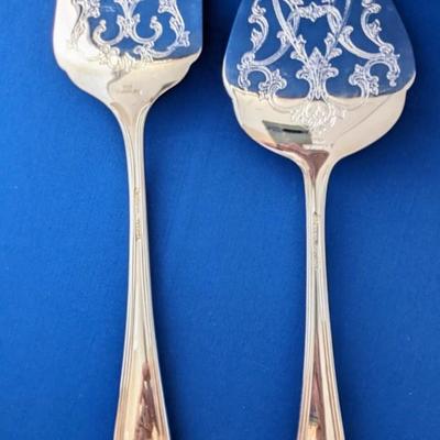 Pair (2) Gorham Heritage Silverplate Cake and Pie server. Made in Italy. Embossed design.