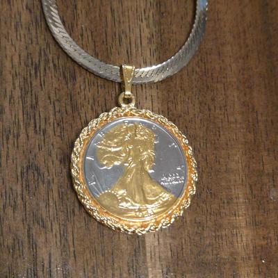 1943 Liberty Half Dollar Gold Gilded Coin Necklace
