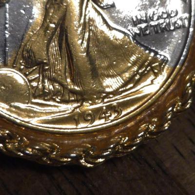 1943 Liberty Half Dollar Gold Gilded Coin Necklace