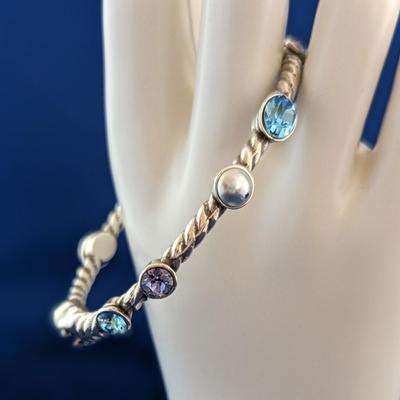 Brighton “MONTE CARLO“ Blues Swarovski Crystal Glass Pearl Hinged Magnetic Bracelet