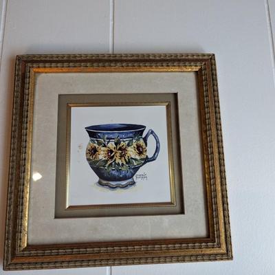 Framed Teacup Watercolor Print Artist Signed Frankie Buckley