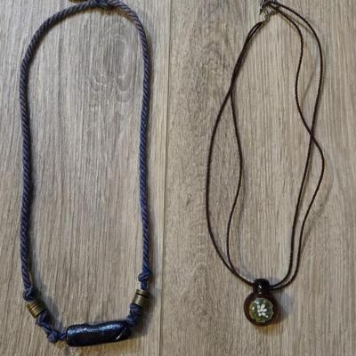 Glass Bead and Glass with Flower Pendant Necklaces
