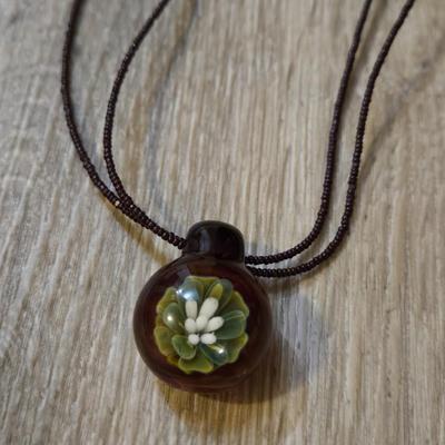 Glass Bead and Glass with Flower Pendant Necklaces