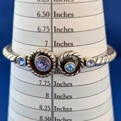 BRIGHTON HALO Hinged Magnetic Bangel Bracelet Lavender & Blue Crystals & matching post earrings.