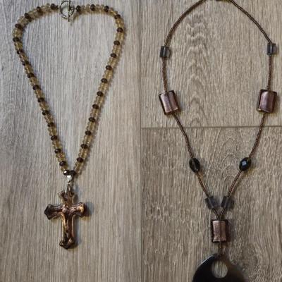 Glass Necklaces with Cross and Shell Pendants
