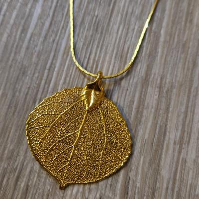 Golden Leaf and Heart Box Long Necklaces