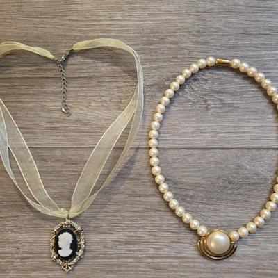 Cameo and Faux Pearl Necklaces