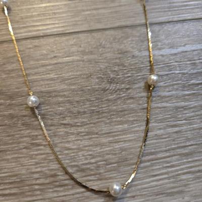 Faux Pearl Necklace & Gold Tone Chain with Pearls