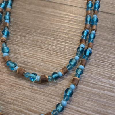 Silver Tone Necklace with Heart Pendant & Blue Bead Necklaces