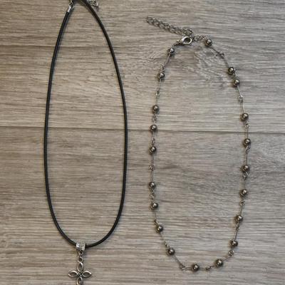 Cross Necklace and Silver Bead Necklace