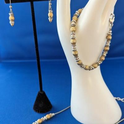 Lot of 3 pieces Brighton Gold and silver tone Necklace, drop earrings and bracelet