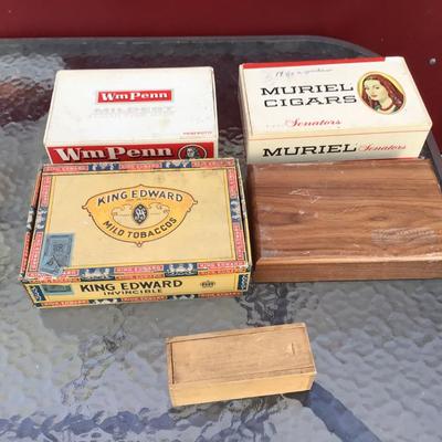 Four Cigar Boxes One Small Wood Box