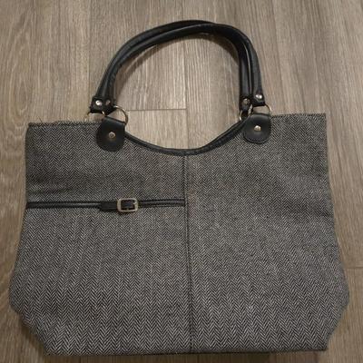 Black & White Herringbone Tweed Bag