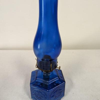 Cobalt Blue Glass Oil Lamp