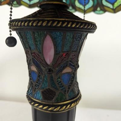 Double Globe Tiffany Style Stained Glass Peacock Lamp