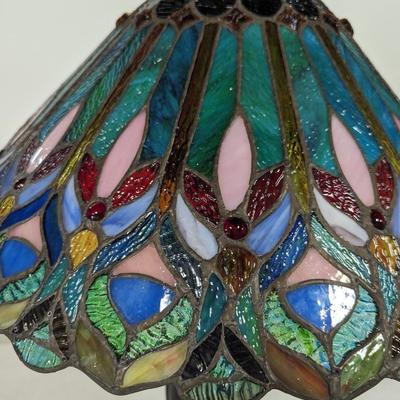 Double Globe Tiffany Style Stained Glass Peacock Lamp