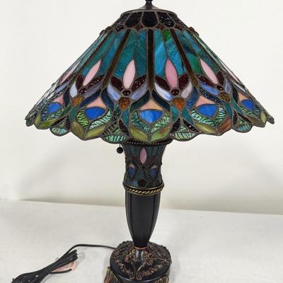Double Globe Tiffany Style Stained Glass Peacock Lamp