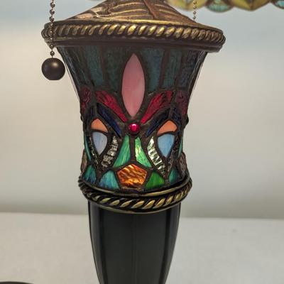 Double Globe Tiffany Style Stained Glass Peacock Lamp