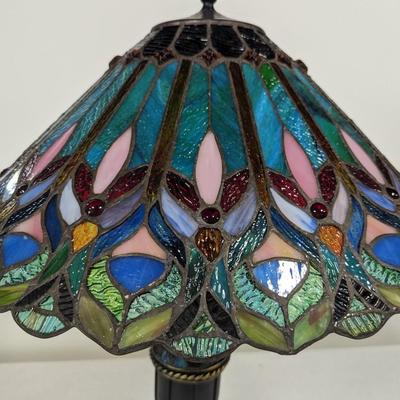 Double Globe Tiffany Style Stained Glass Peacock Lamp
