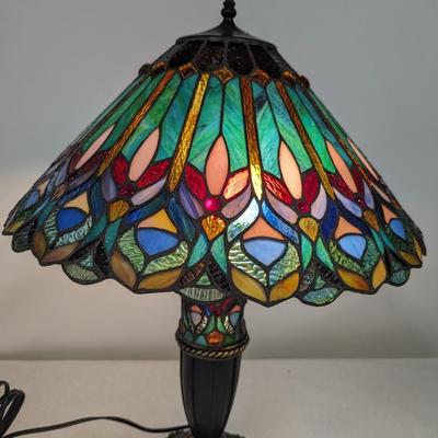 Double Globe Tiffany Style Stained Glass Peacock Lamp