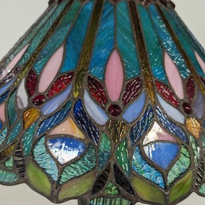 Double Globe Tiffany Style Stained Glass Peacock Lamp