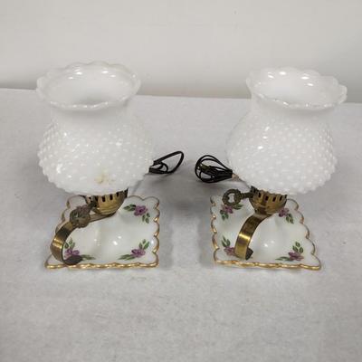 Pair Of Electric Milk Glass Lamps