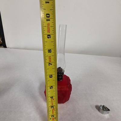 Vintage Red Glass Oil Lamp
