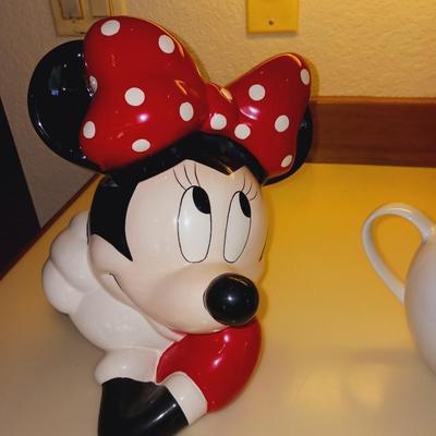 DISNEY MINNIE MOUSE COOKIE JAR AND MICKEY AND MINNIE MOUSE TEAPOT