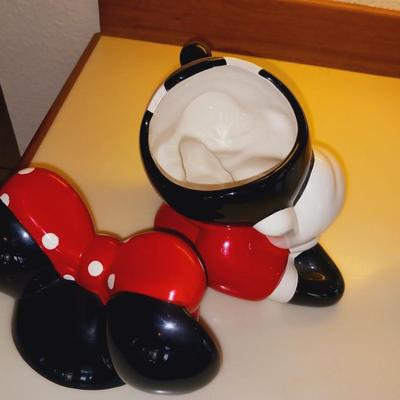 DISNEY MINNIE MOUSE COOKIE JAR AND MICKEY AND MINNIE MOUSE TEAPOT