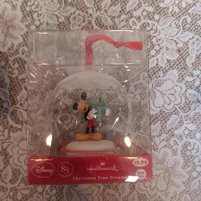 DISNEY HALLMARK MICKEY MOUSE CHRISTMAS ORNAMENTS AND A VINYL FIGURE