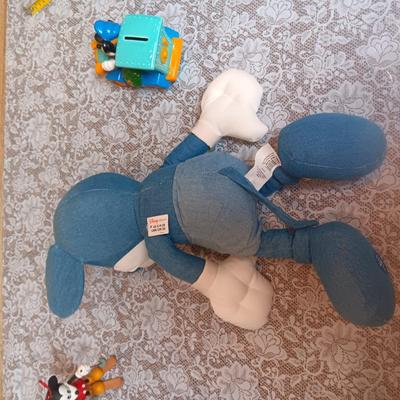 DENIM DISNEY PLUSH MICKEY MOUSE, COIN BANK AND ORNAMENT