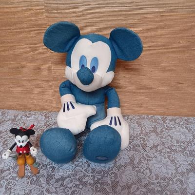 DENIM DISNEY PLUSH MICKEY MOUSE, COIN BANK AND ORNAMENT