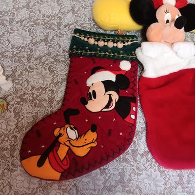 MICKEY MOUSE PILLOW AND 3 CHRISTMAS STOCKINGS