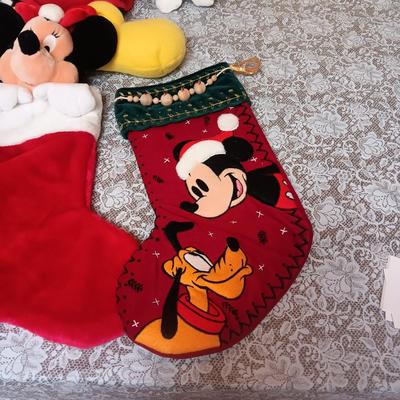 MICKEY MOUSE PILLOW AND 3 CHRISTMAS STOCKINGS
