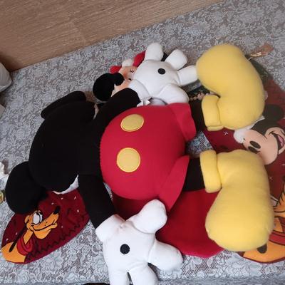 MICKEY MOUSE PILLOW AND 3 CHRISTMAS STOCKINGS