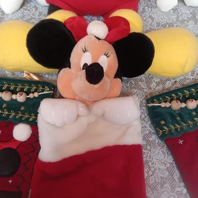 MICKEY MOUSE PILLOW AND 3 CHRISTMAS STOCKINGS