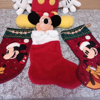 MICKEY MOUSE PILLOW AND 3 CHRISTMAS STOCKINGS