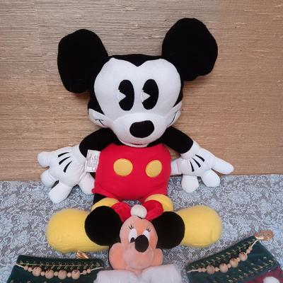 MICKEY MOUSE PILLOW AND 3 CHRISTMAS STOCKINGS