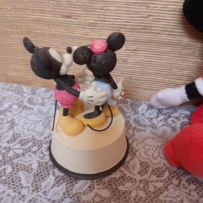 HALLMARK MICKEY AND MINNIE FIGURINE, PLUSH AANIMALS AND A FLAG