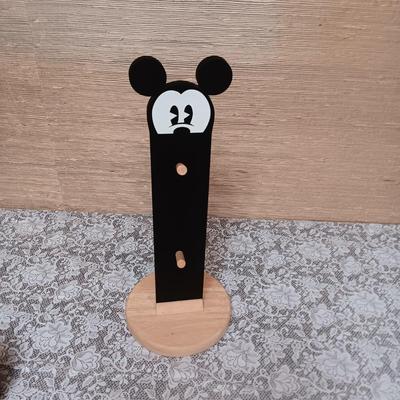 MICKEY MOUSE 4 MUGS AND A WOODEN PEGGED HOLDER